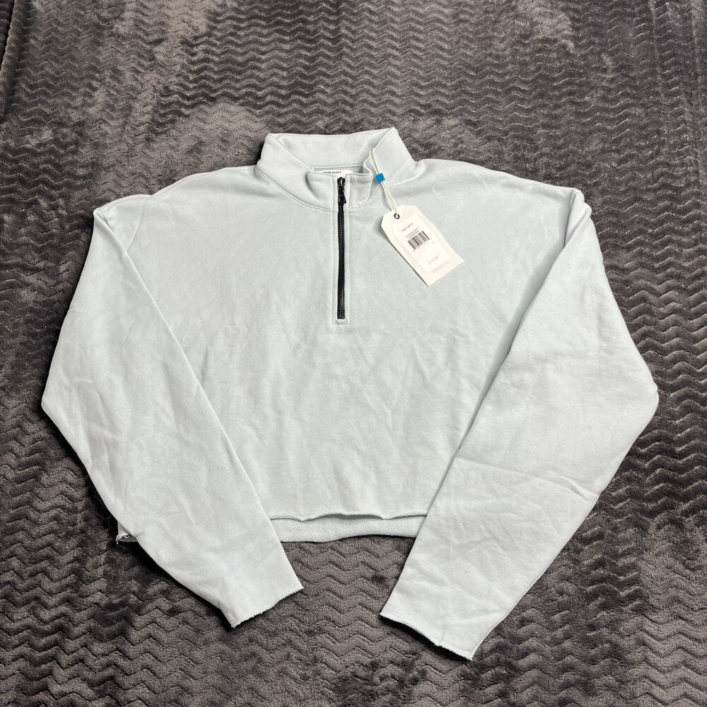 Jason Scott Saylor Half Zip Celestial Blue Cropped Sweatshirt Size M NWT